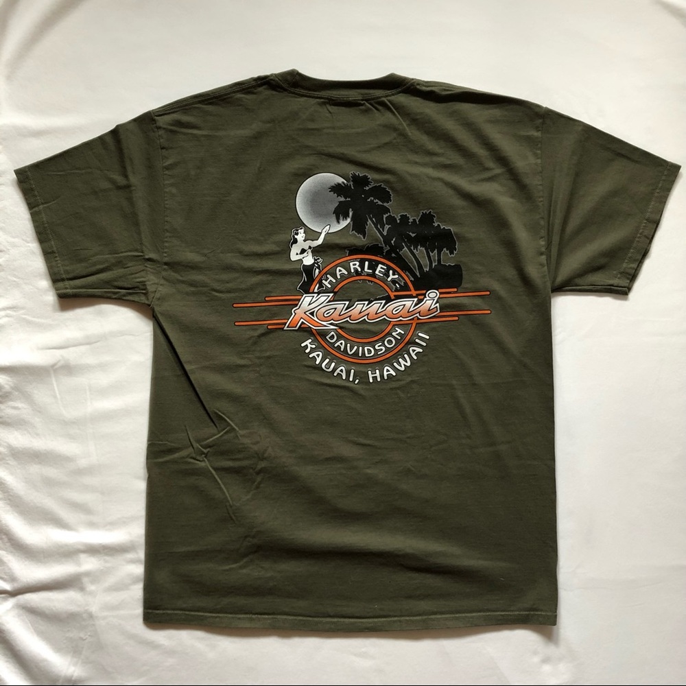 062. Harley-Davidson Men's T-shirt with Hula Moon Dancer Moss Green OD Green